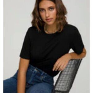 Good American Good Shoulders Tee Shirt Women's Size 2 Classic Black  New with Ta